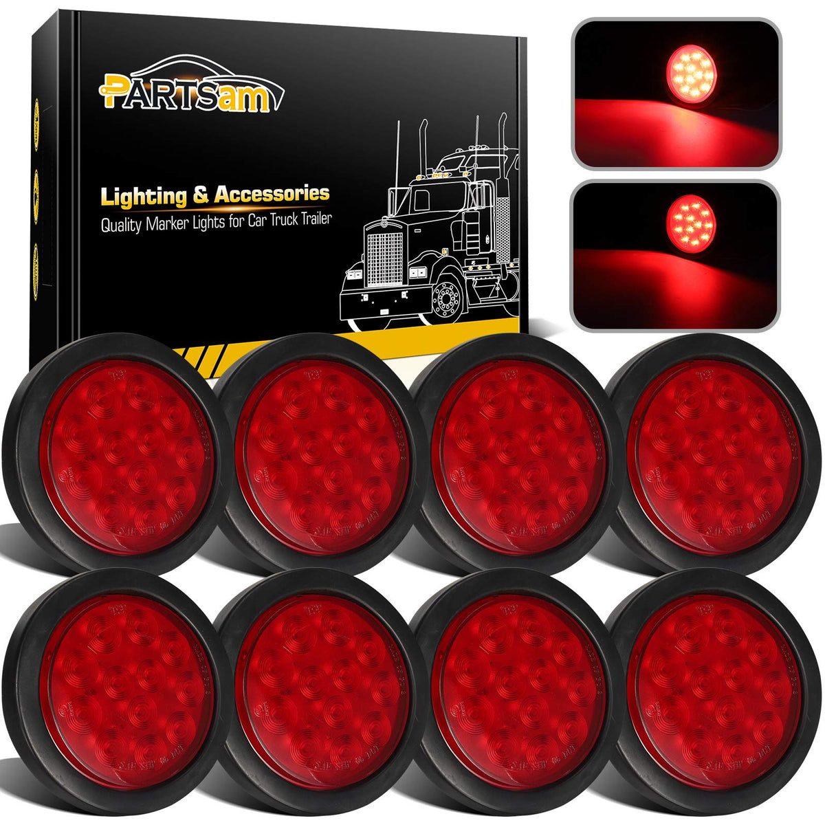 Partsam front view of 4-inch red LED light showing clear signaling benefits