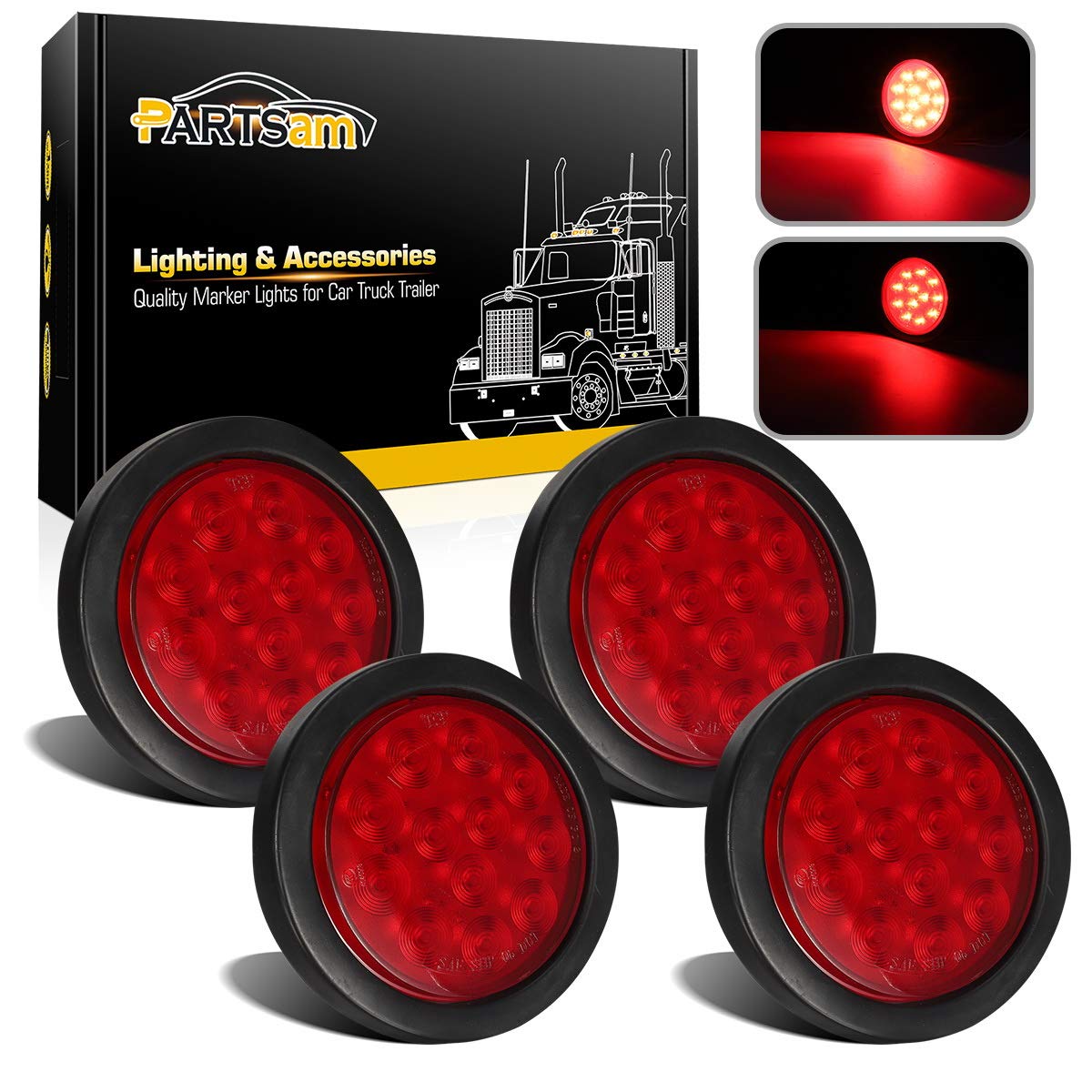 Partsam front view red lens showing bright LED cluster and clear signaling benefit