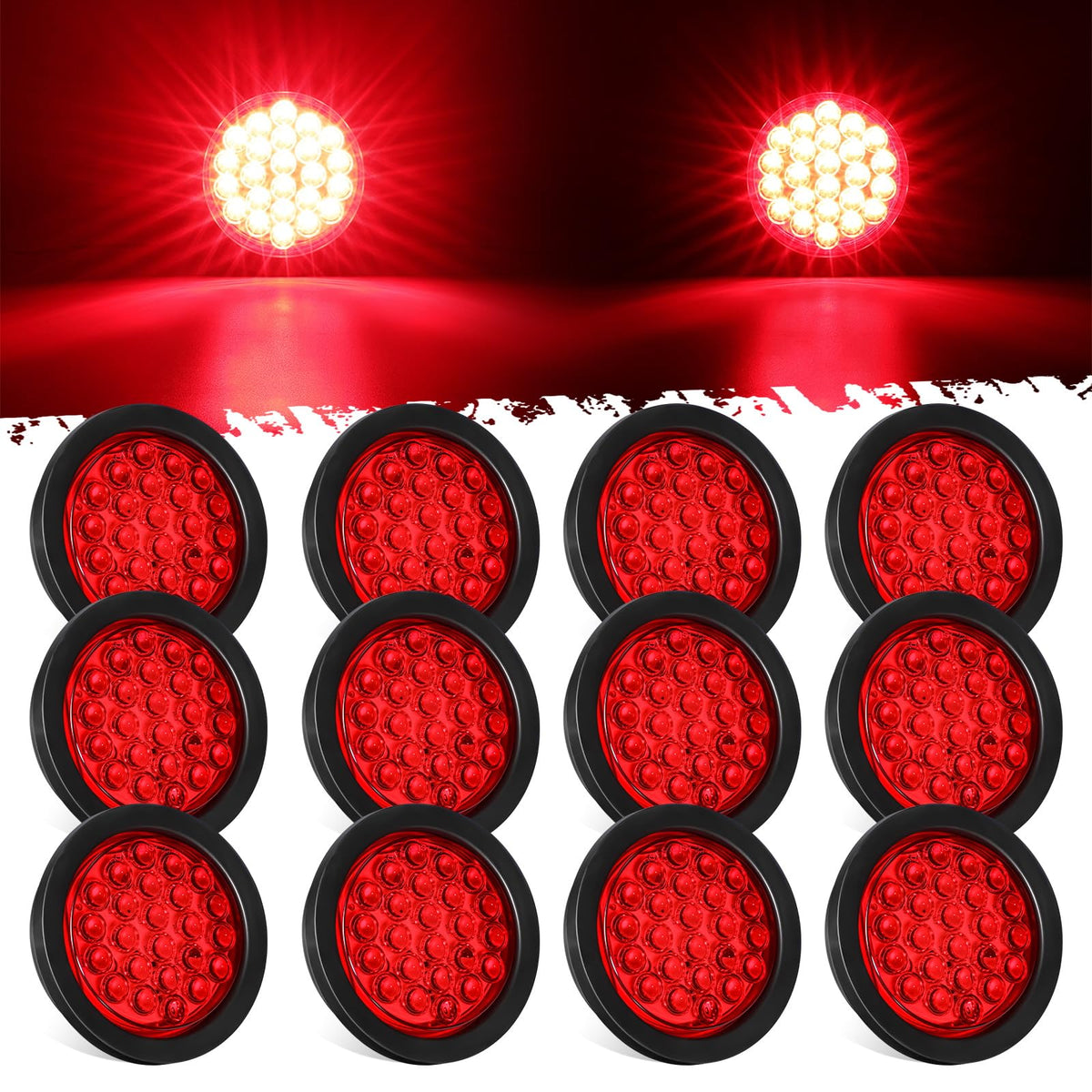 Partsam front view 4-inch round light showing bright LED lens and improved visibility