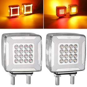 Partsam front view square fender light showing amber and red faces and clear halo for improved visibility