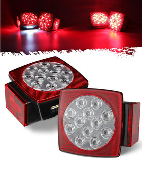 Partsam front view of square LED trailer light showing bright signaling