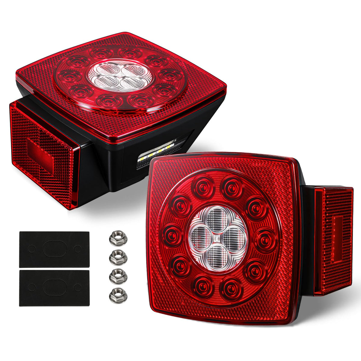 Partsam front view square LED trailer light showing compact design and clear signaling