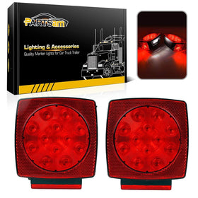 Partsam front view square trailer light showing bright red signal benefit