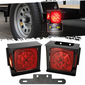 Partsam front view of square LED trailer lights showing clear signal lenses and bright output