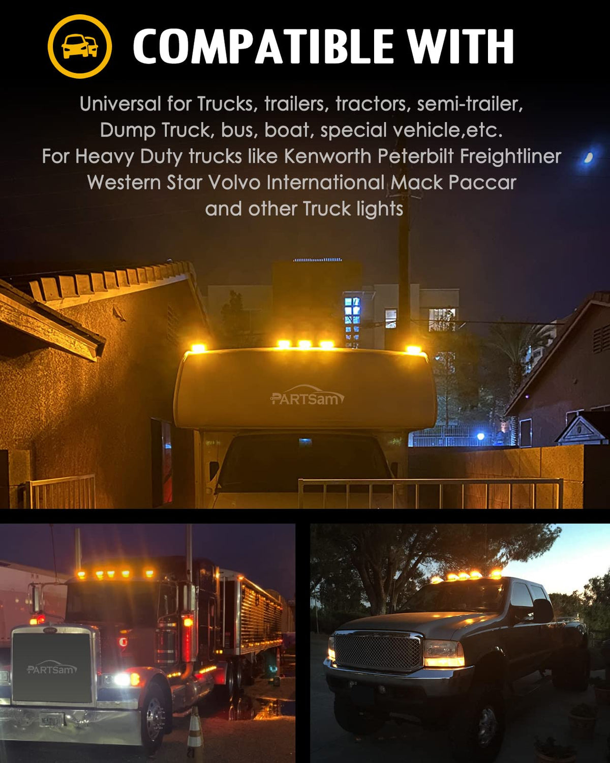 Partsam mounted on a Peterbilt cab top demonstrating improved road visibility