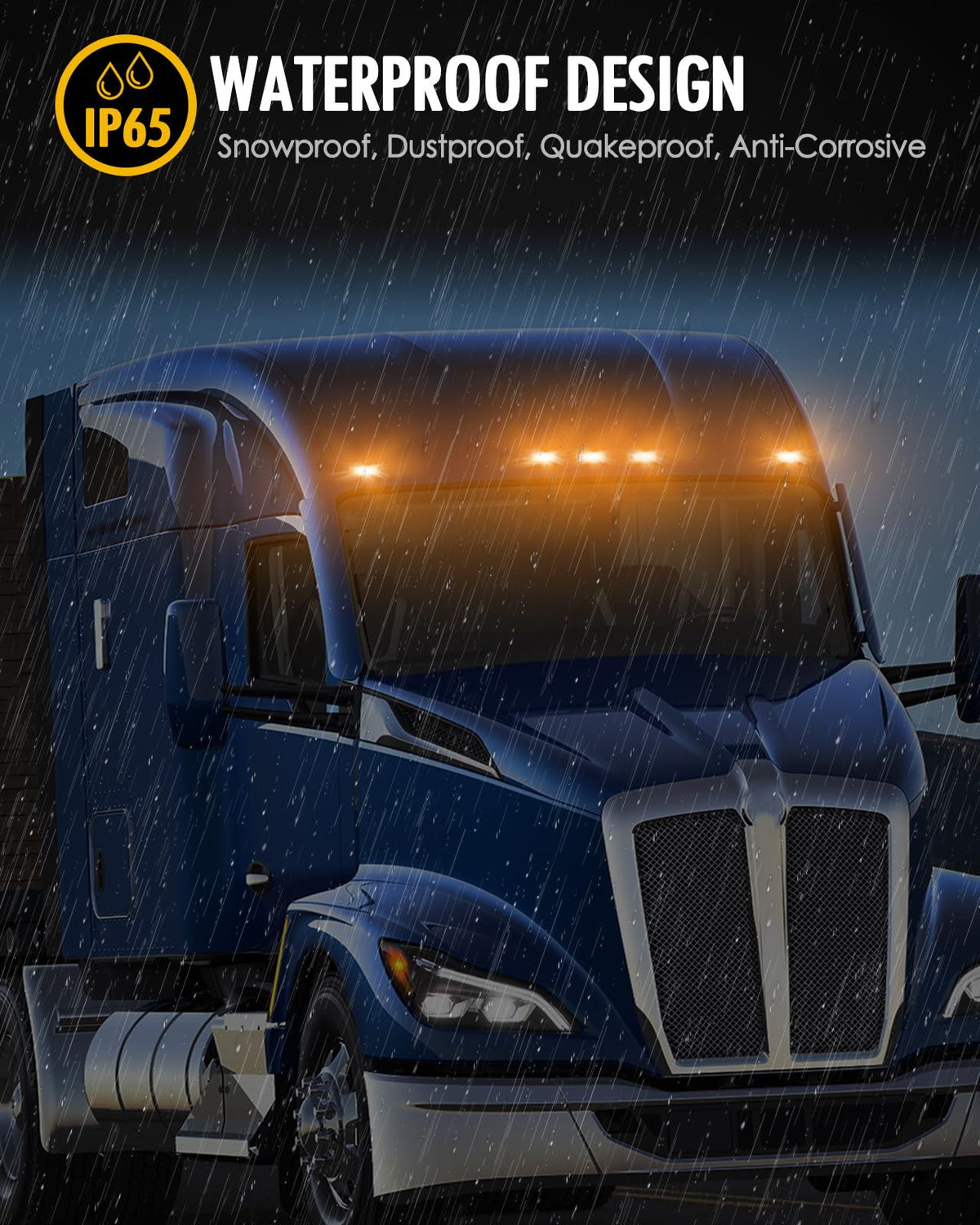 Partsam installed on Peterbilt roof improving night visibility benefit
