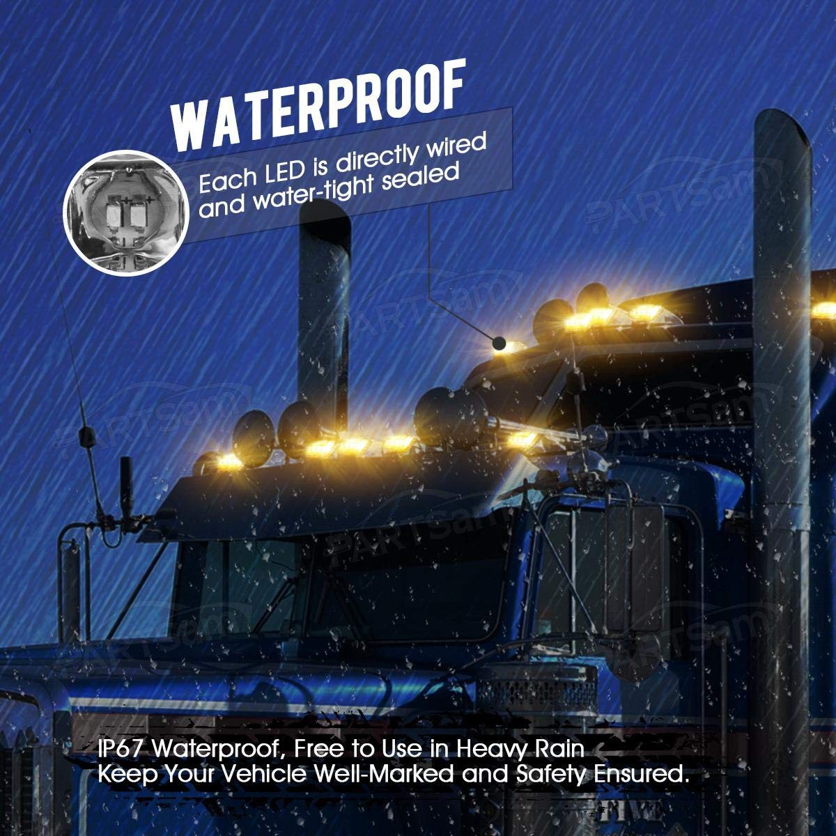 Partsam installed on a Peterbilt roof demonstrating fleet-ready visibility