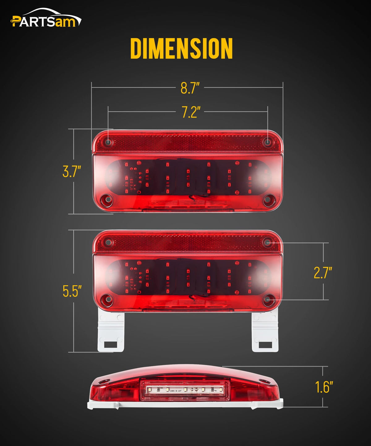 Partsam installed on trailer rear showing low-profile fit and improved road visibility