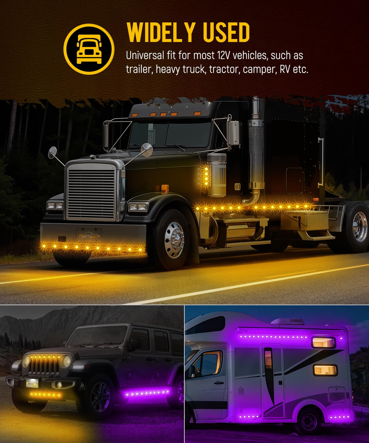 Partsam installed on trailer side showing enhanced visibility and waterproof performance