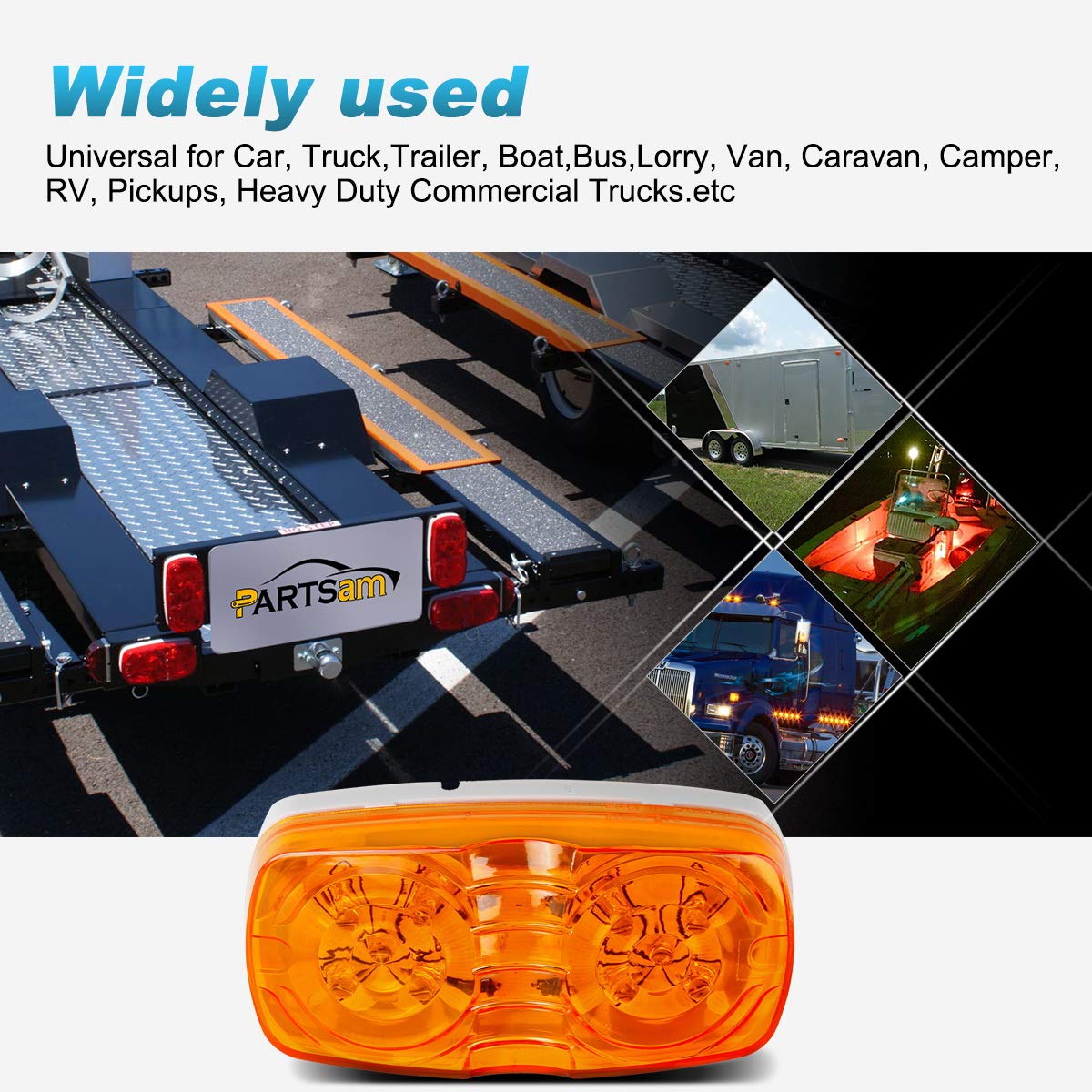 Partsam installed on trailer side marker providing improved road-side visibility