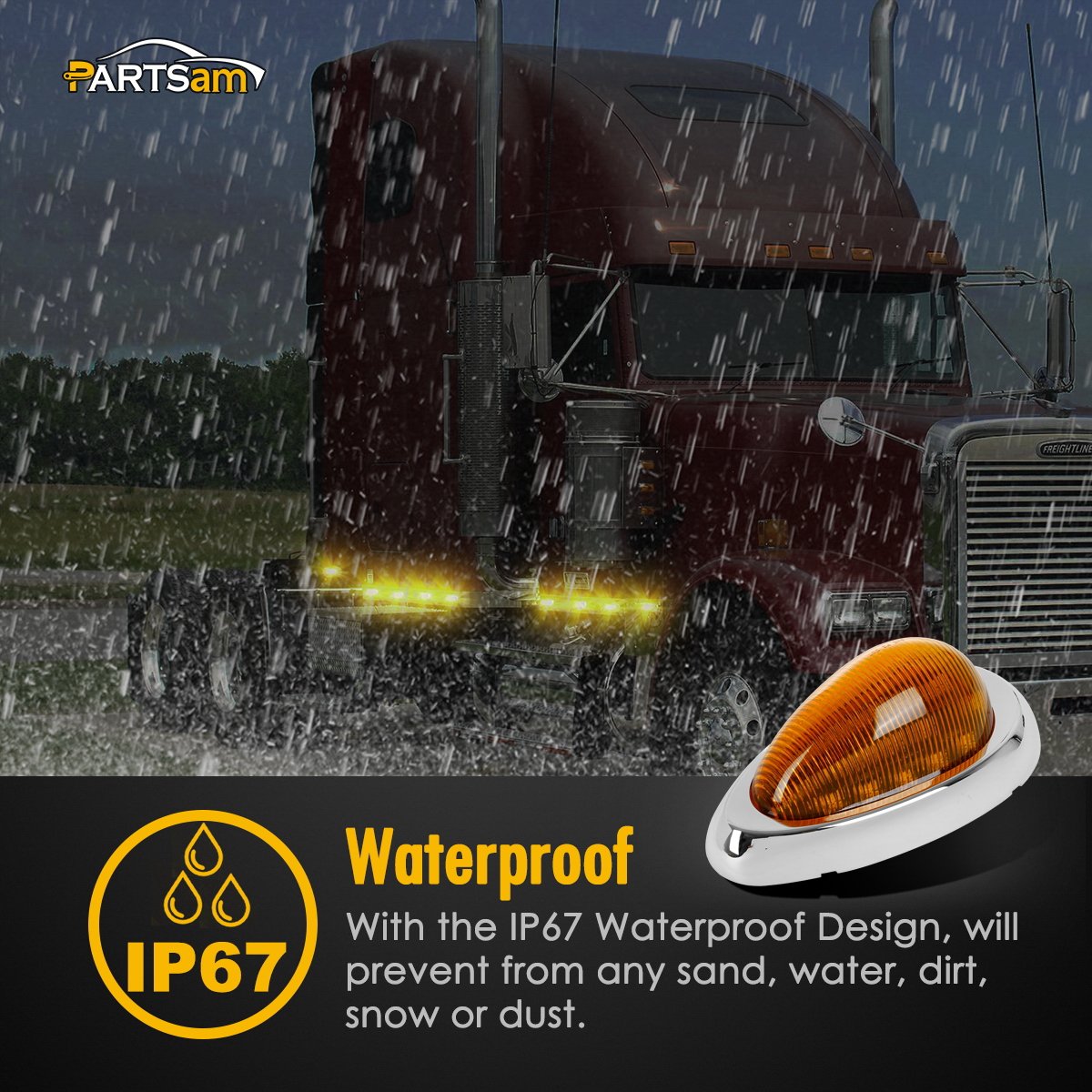 Partsam LED array detail showing 15 LEDs for even illumination and improved roadside visibility