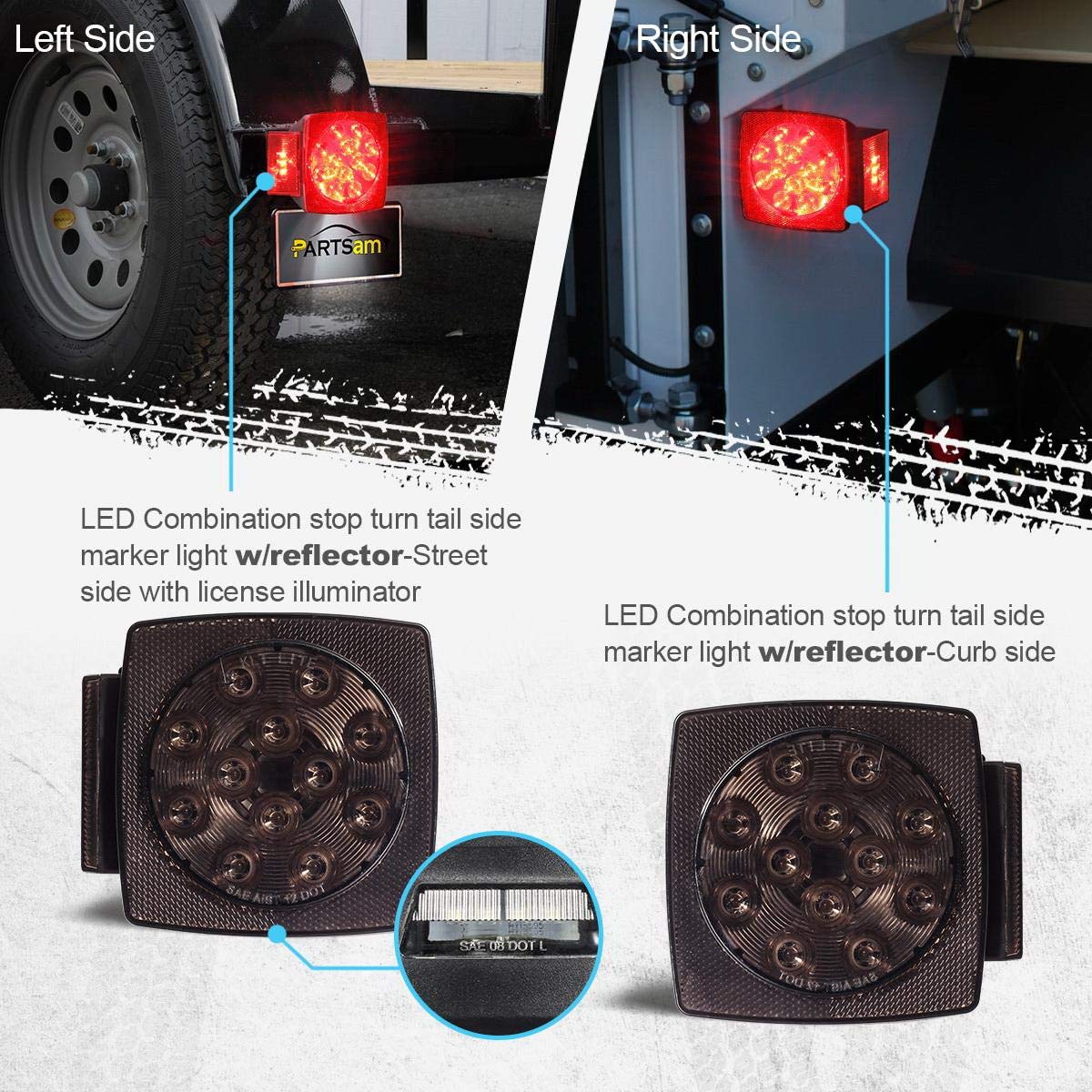 Partsam mounted on boat trailer demonstrating waterproof use and corrosion resistance