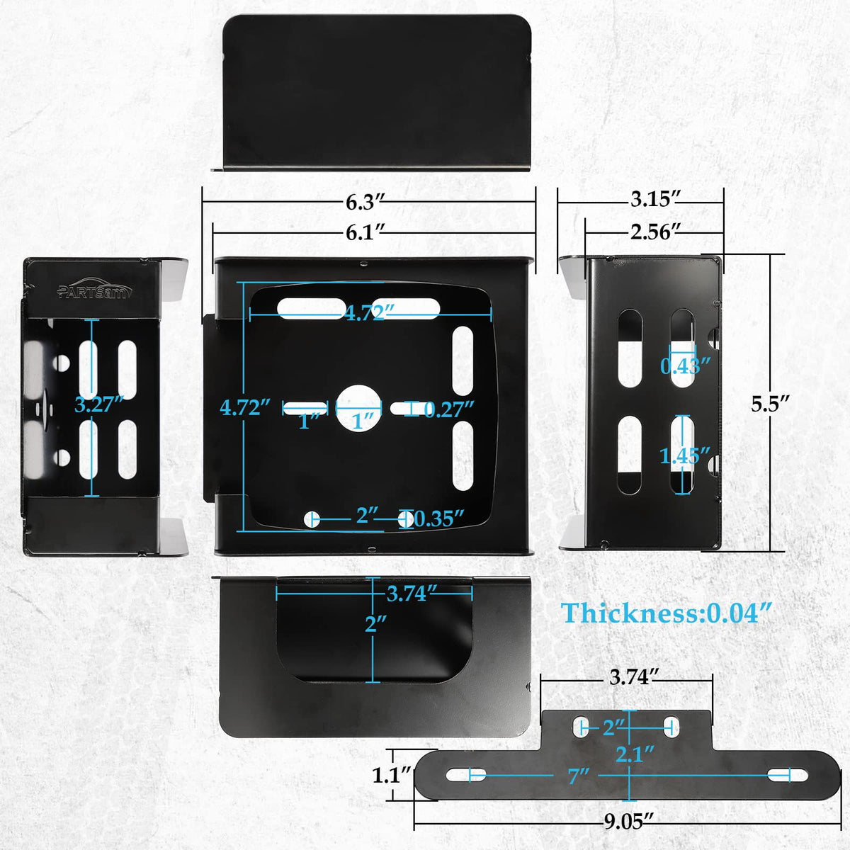 Partsam license plate bracket detail with mounting holes for secure fit