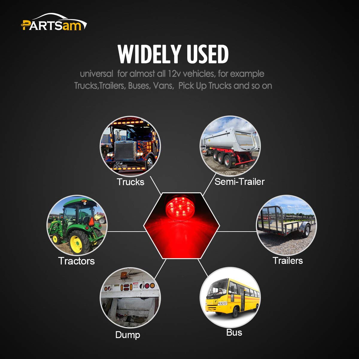 Partsam nighttime road scene showing bright red markers improving visibility and safety
