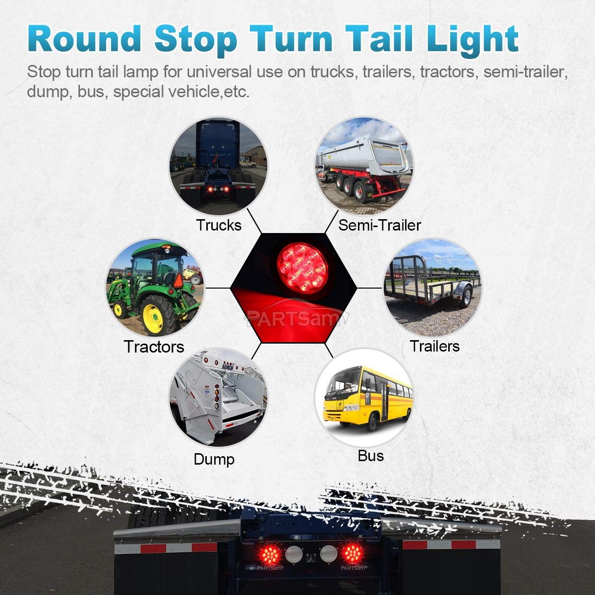 Partsam mounted on trailer demonstrating bright visibility and durable fit