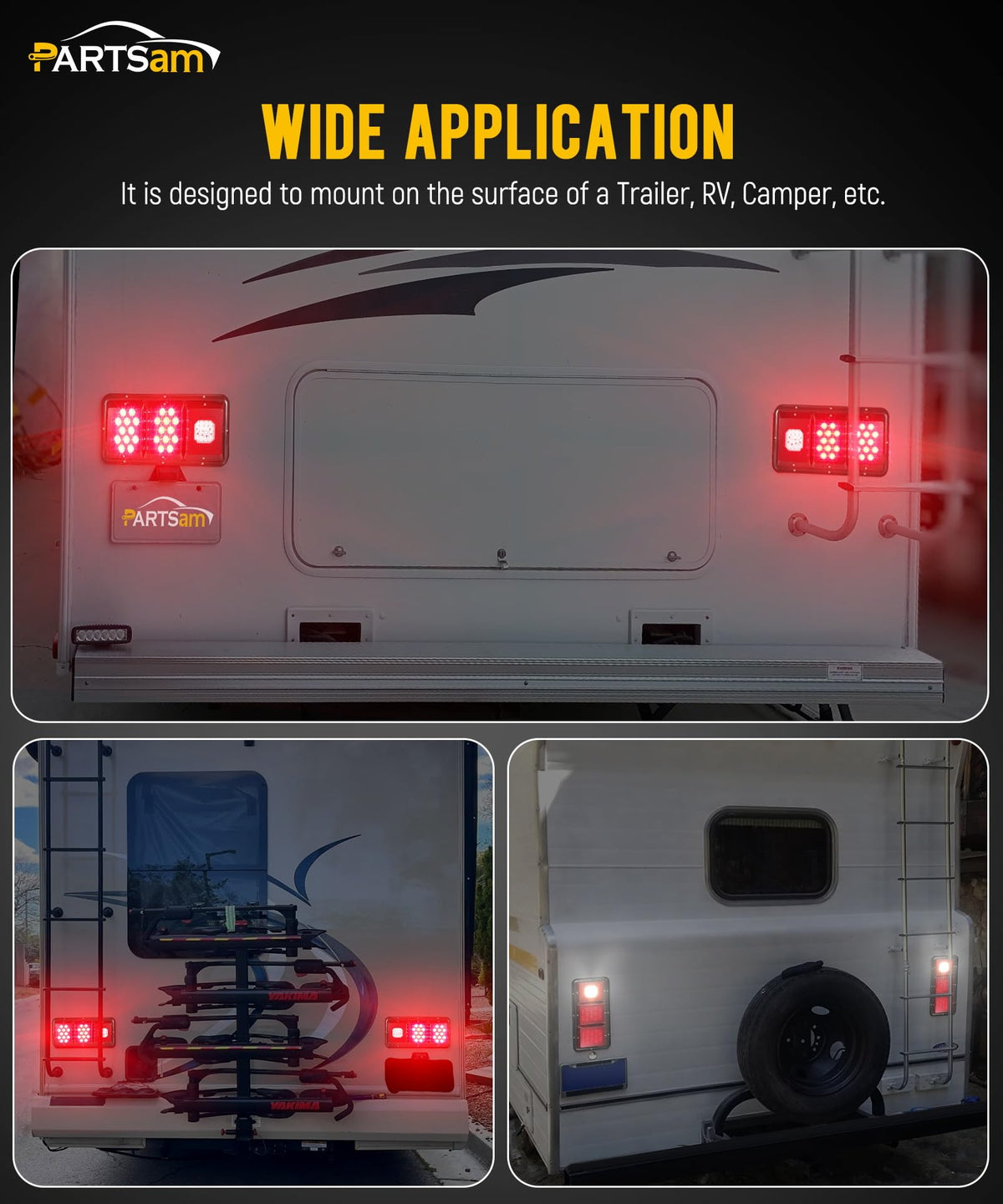 Partsam mounted vertically on RV corner enhancing rear and side visibility