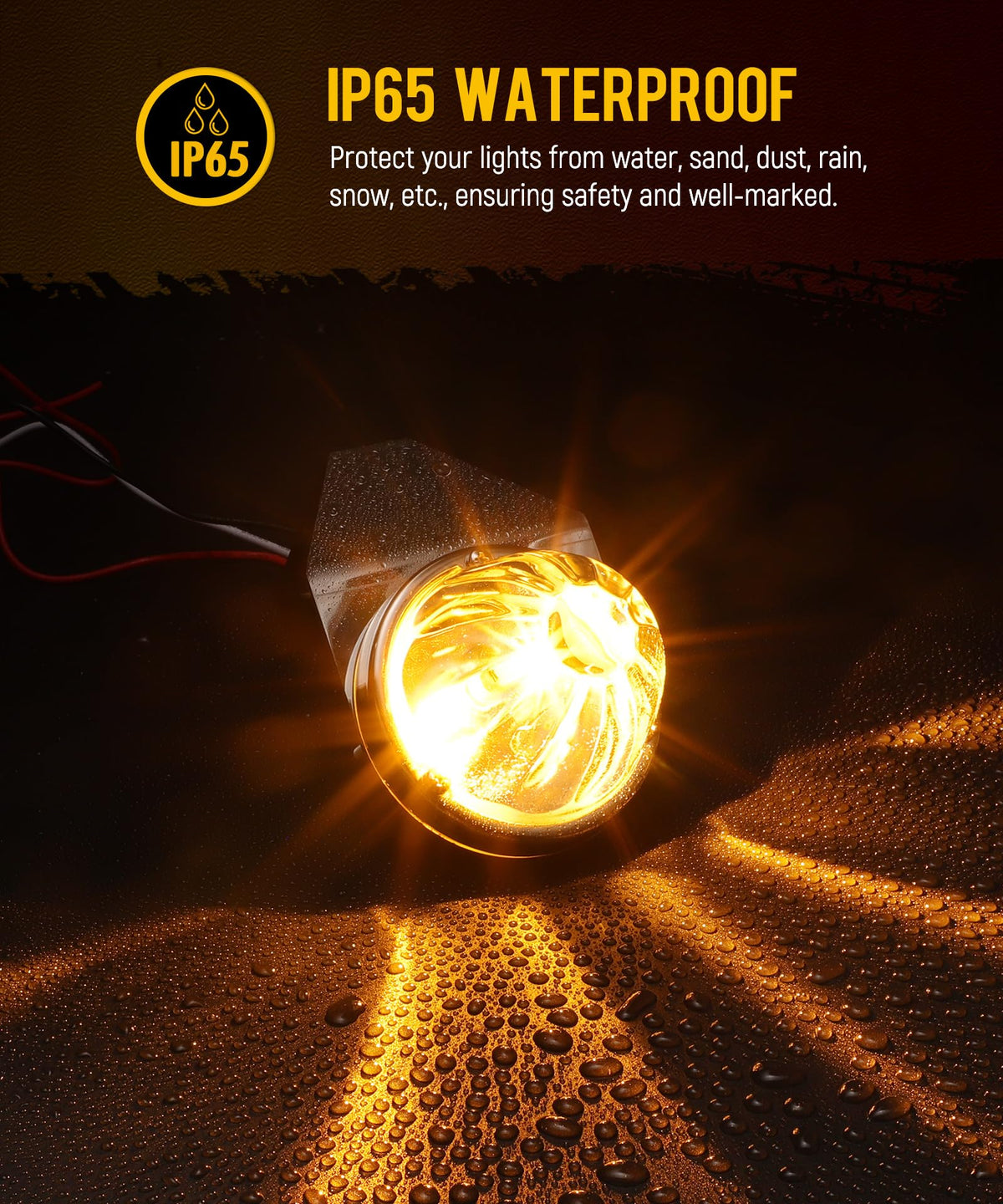 Partsam night image with amber signal demonstrating high visibility and attention benefit