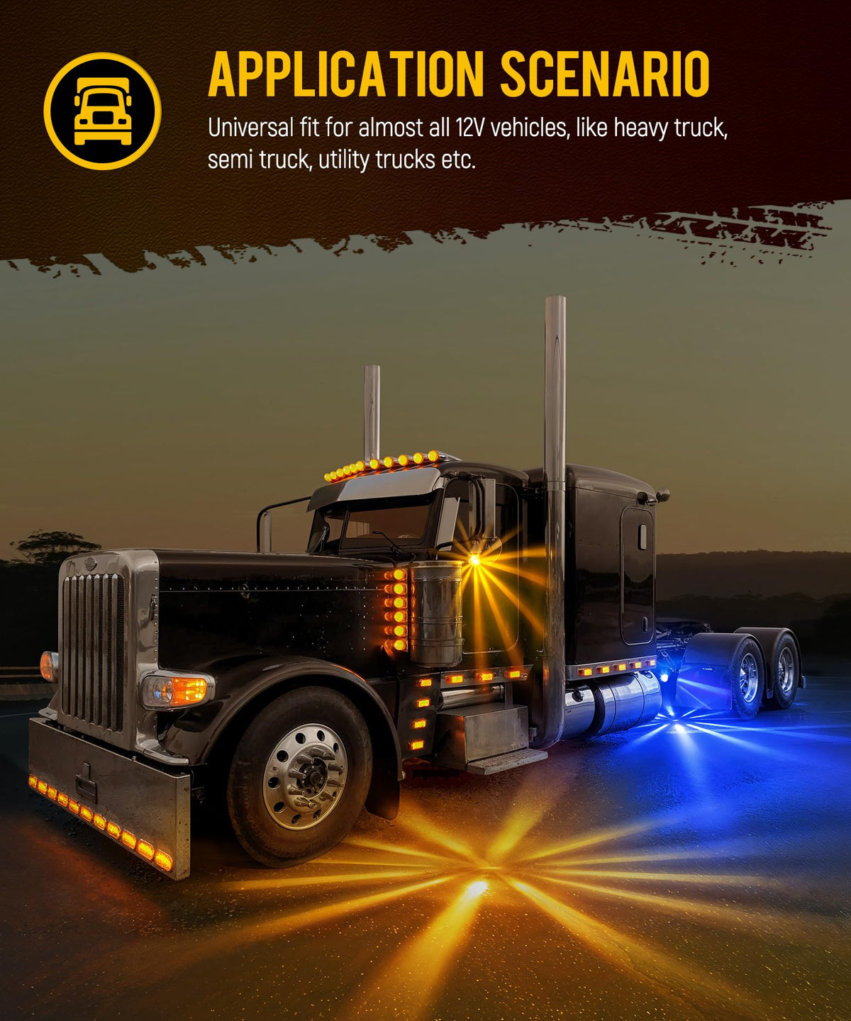 Partsam night image with blue accent demonstrating stylish glow and road presence benefit