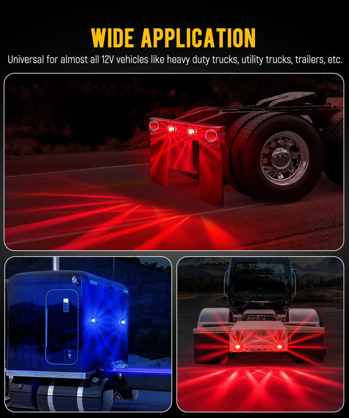 Partsam blue light nighttime output showing auxiliary accent illumination