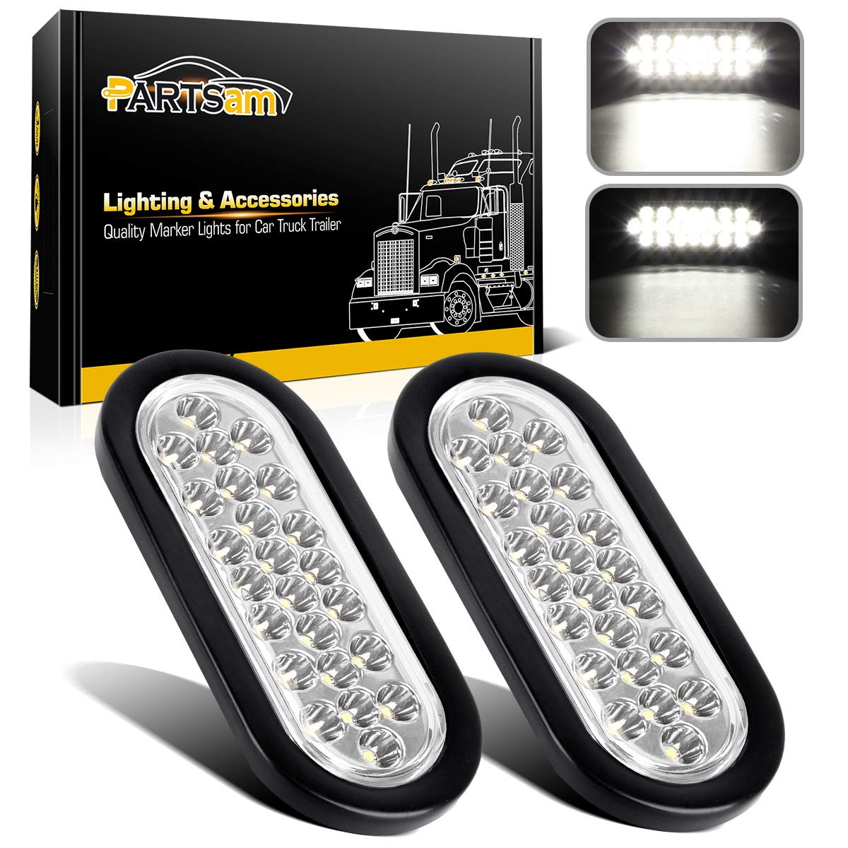 Partsam oval front view showing clear lens and bright LEDs for enhanced visibility