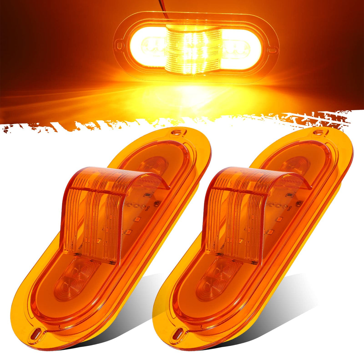 Partsam front view of oval LED light showing crisp amber lens and improved visibility