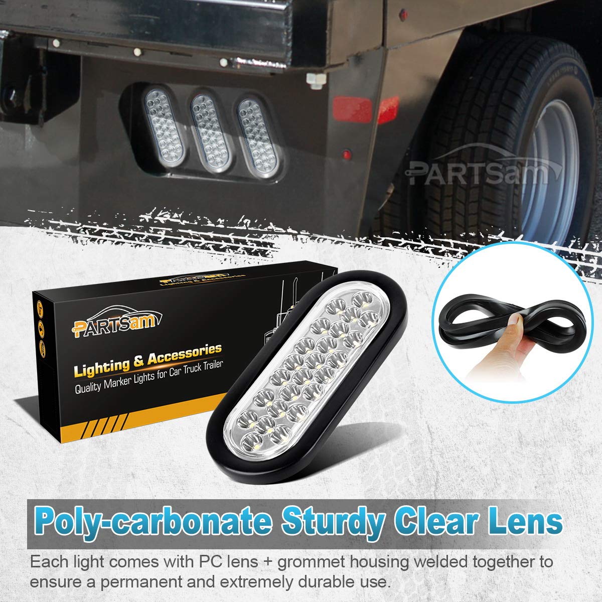 Partsam side profile with rubber grommet illustrating waterproof flush-mount benefit
