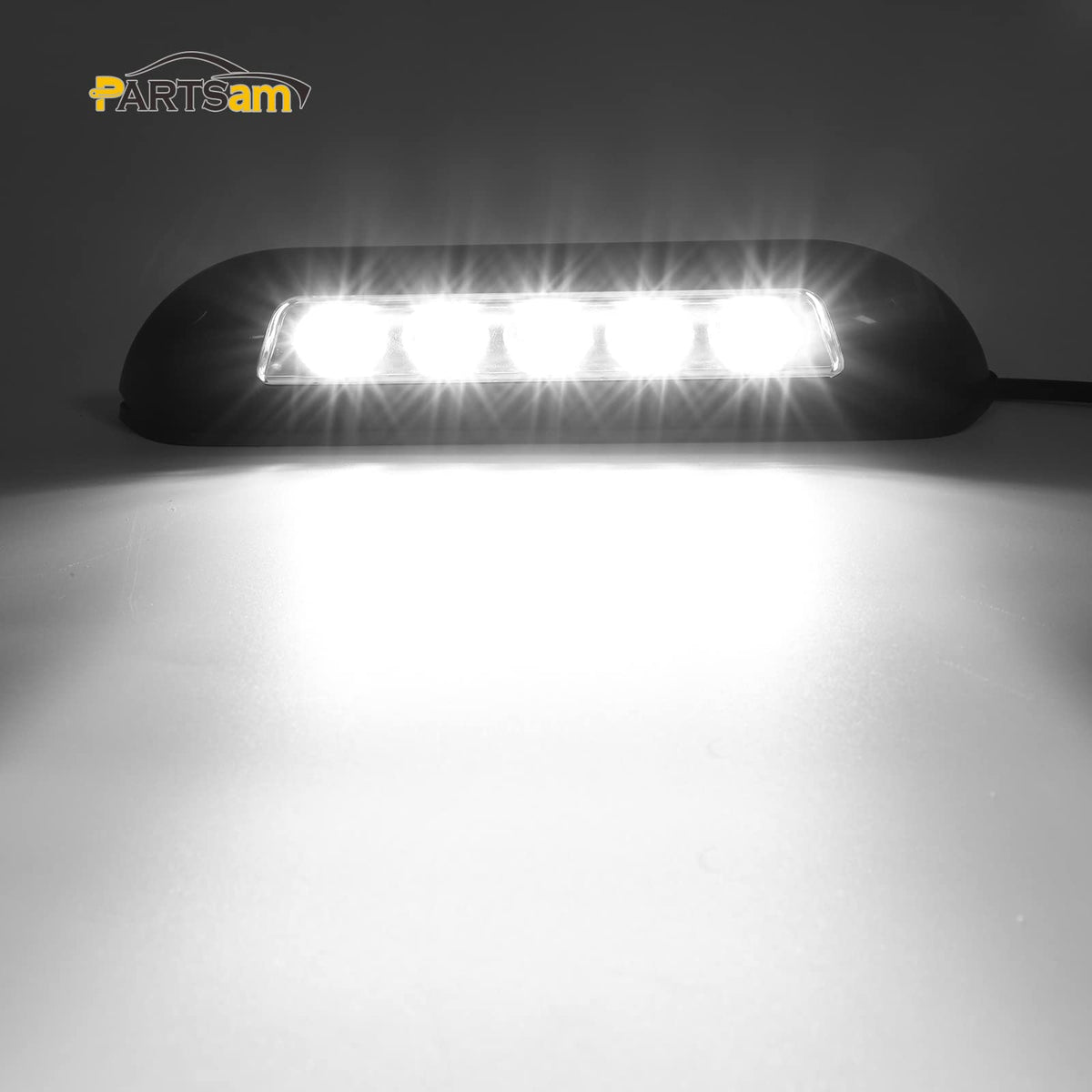 Partsam side profile of black ABS housing demonstrating weatherproof build and heat dissipation