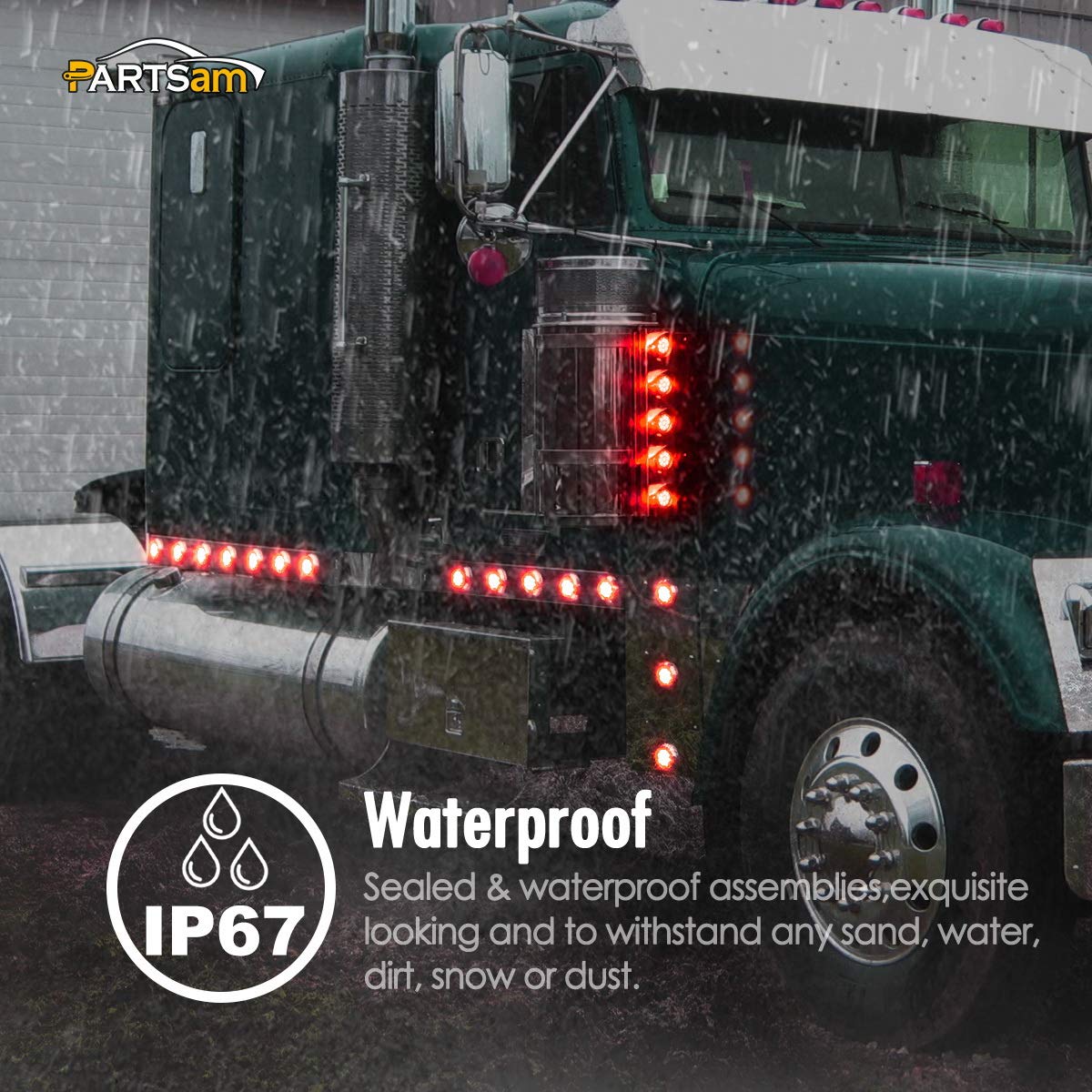 Partsam side profile of sealed housing demonstrating waterproof protection and durable construction