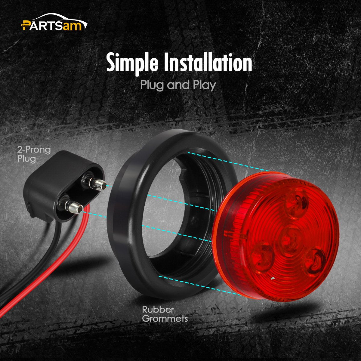 Partsam side profile with black grommet illustrating recessed mount and weatherproofing