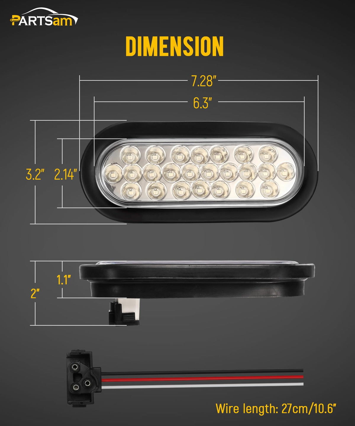 Partsam next to a ruler to show 6.3-inch lamp size and installation scale