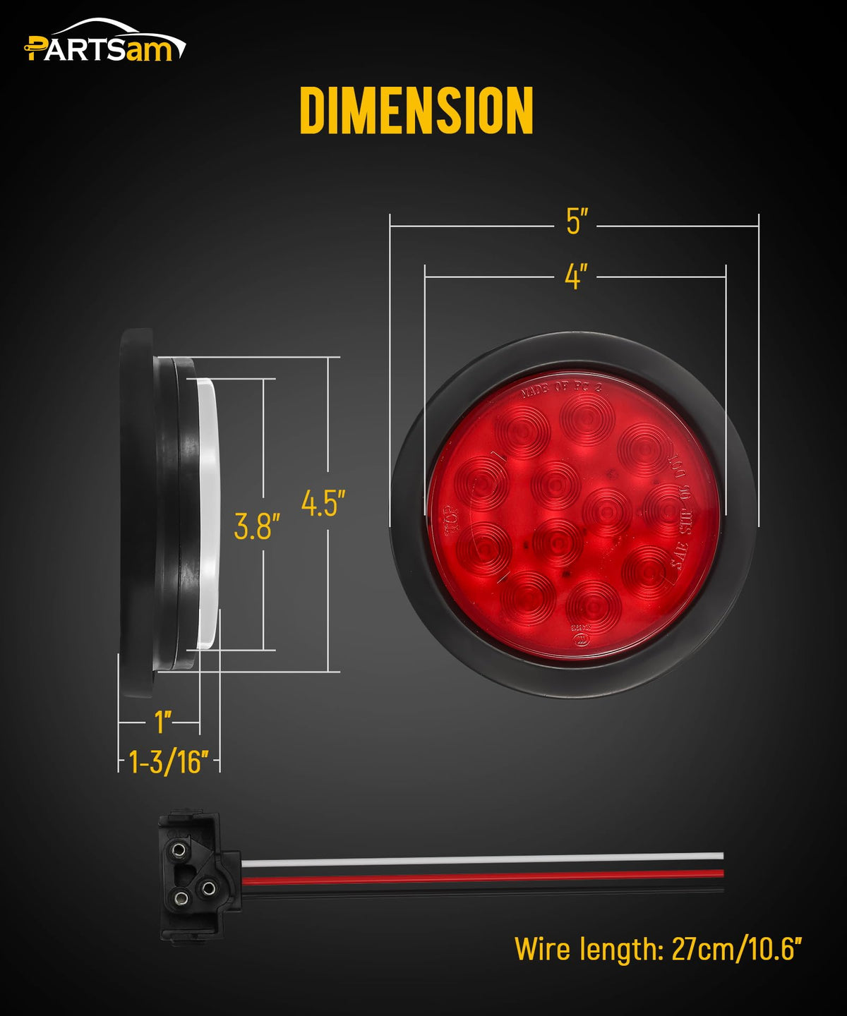 Partsam 4-inch light next to ruler showing compact, exact sizing