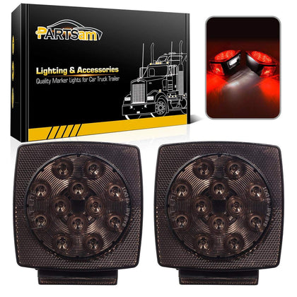 Partsam front view smoked square LED light showing solid pattern and style benefits