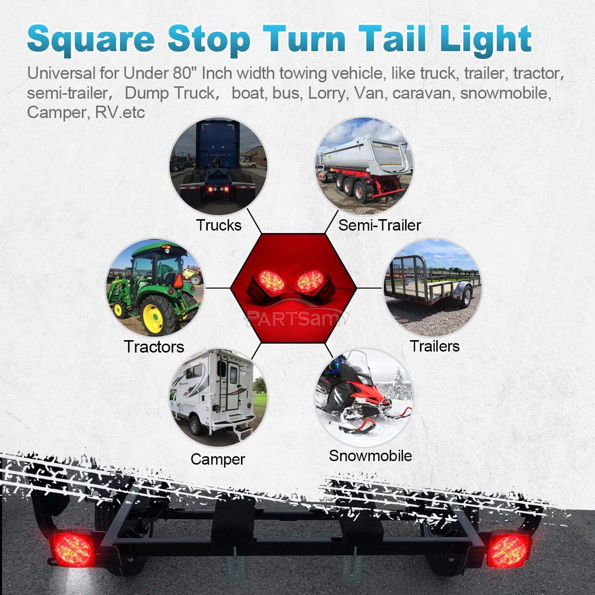 Partsam illuminated on trailer at night showing brighter rear visibility