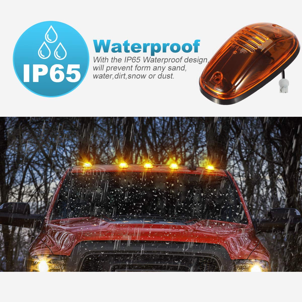 Partsam UV-treated ABS lens detail showing clear, fade-resistant finish advantage