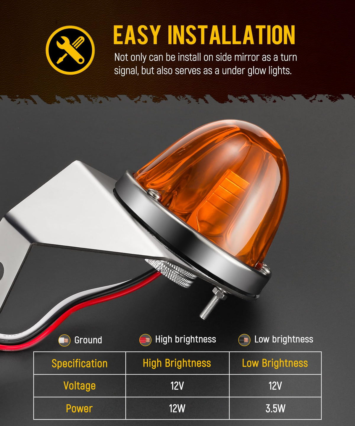 Partsam light mounted on truck mirror showing increased turn visibility benefit
