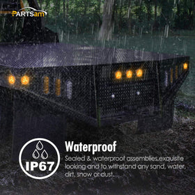 Partsam in rainy conditions illustrating IP67 waterproof protection benefit