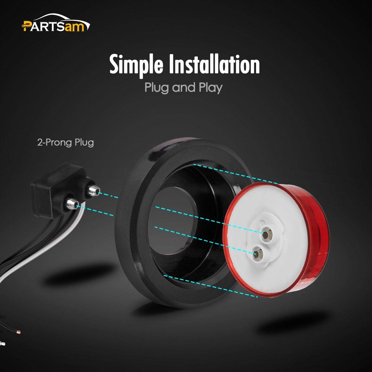 Partsam wiring pigtail and 2-prong plug view showing easy plug-and-play installation