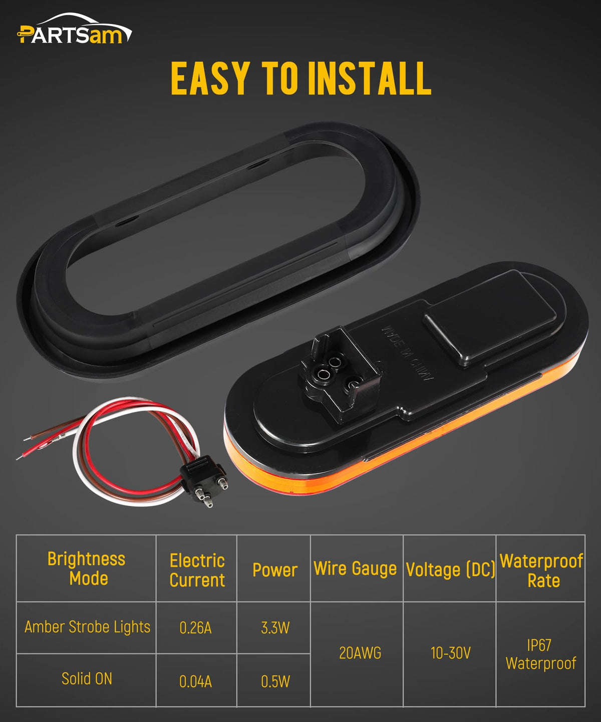 Partsam three-prong wire pigtail and rubber grommet for easy plug-and-play