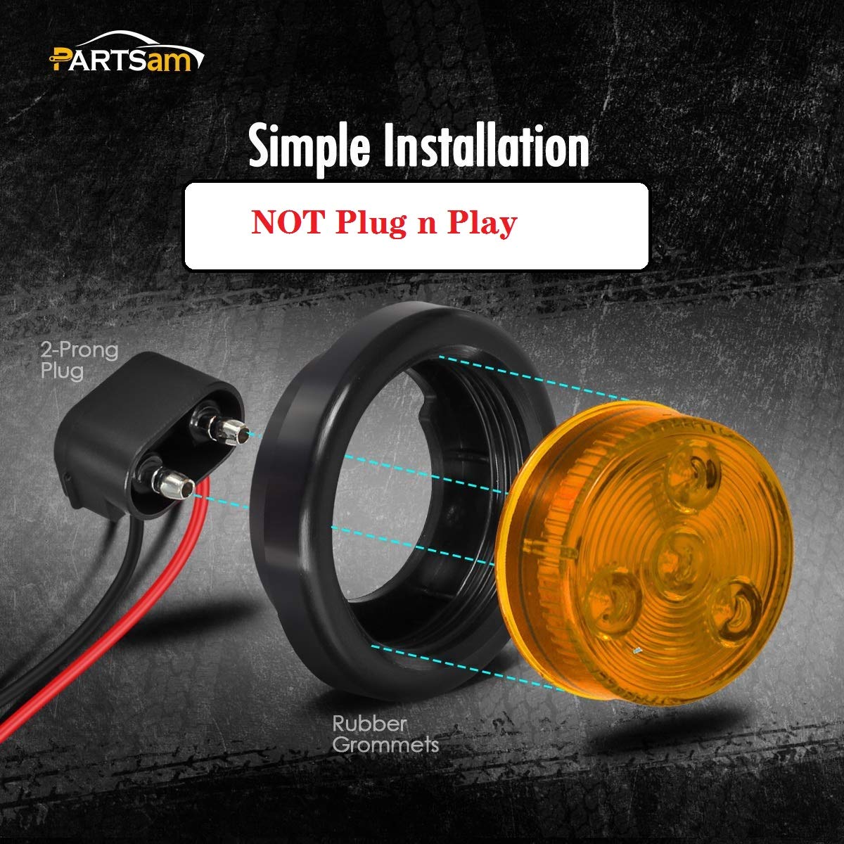 Partsam wiring pigtail detail showing red and black wires for quick hookup benefit