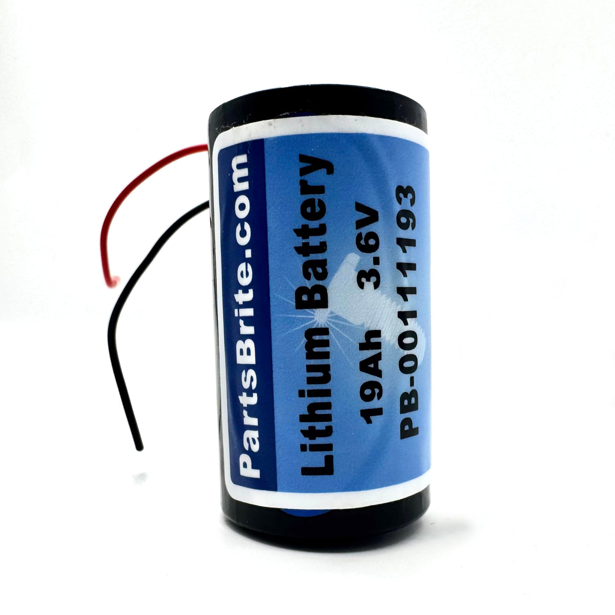 PartsBrite Rytec battery front label with wire leads showing model and safe handling