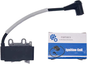 PARTSRUN ignition coil front view showing mounting points and connector for easy replacement