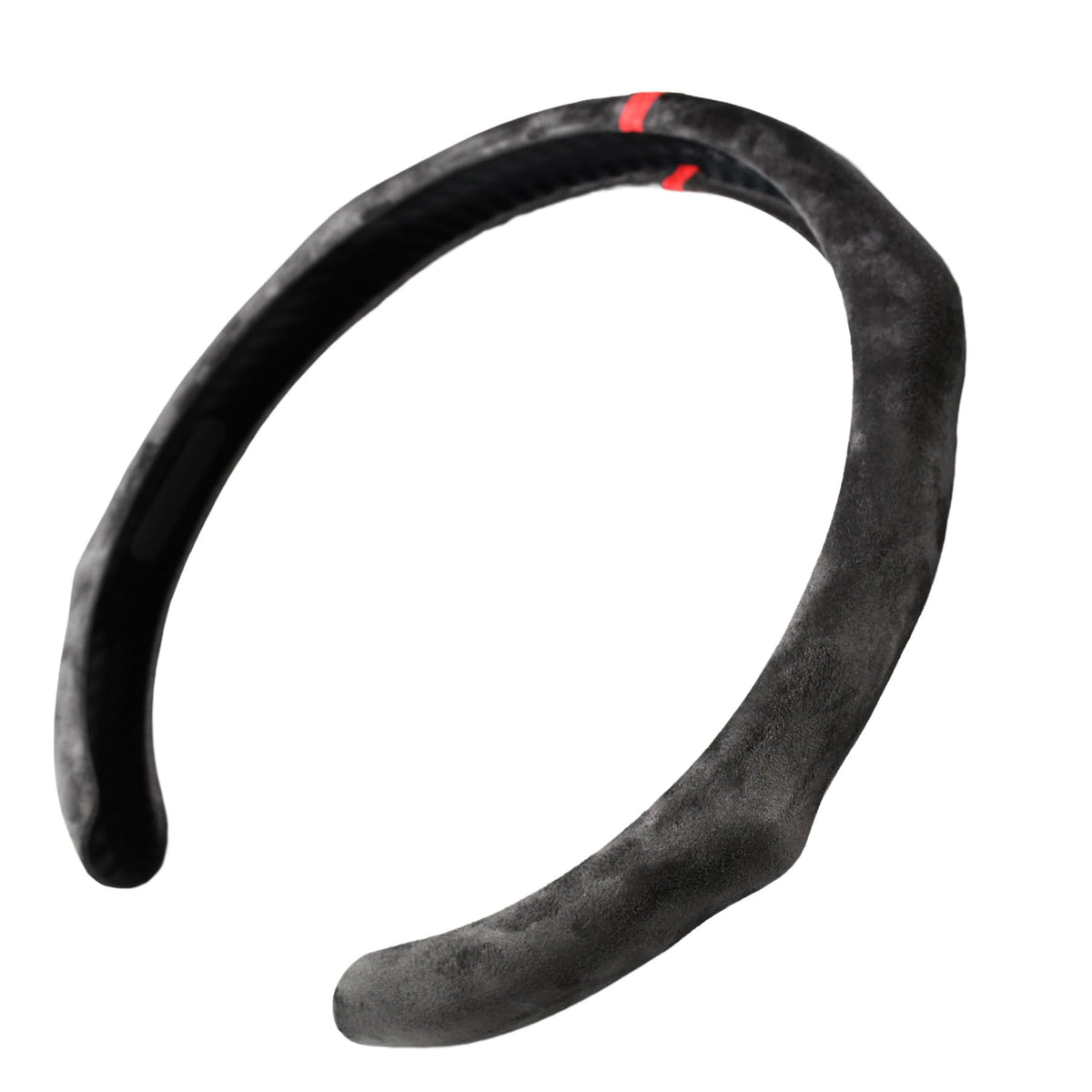 PartsTo front-facing steering wheel cover showing sporty red trim and snug fit benefit