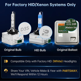 PARTSWAY D3S night beam on road illustrating brighter, whiter illumination