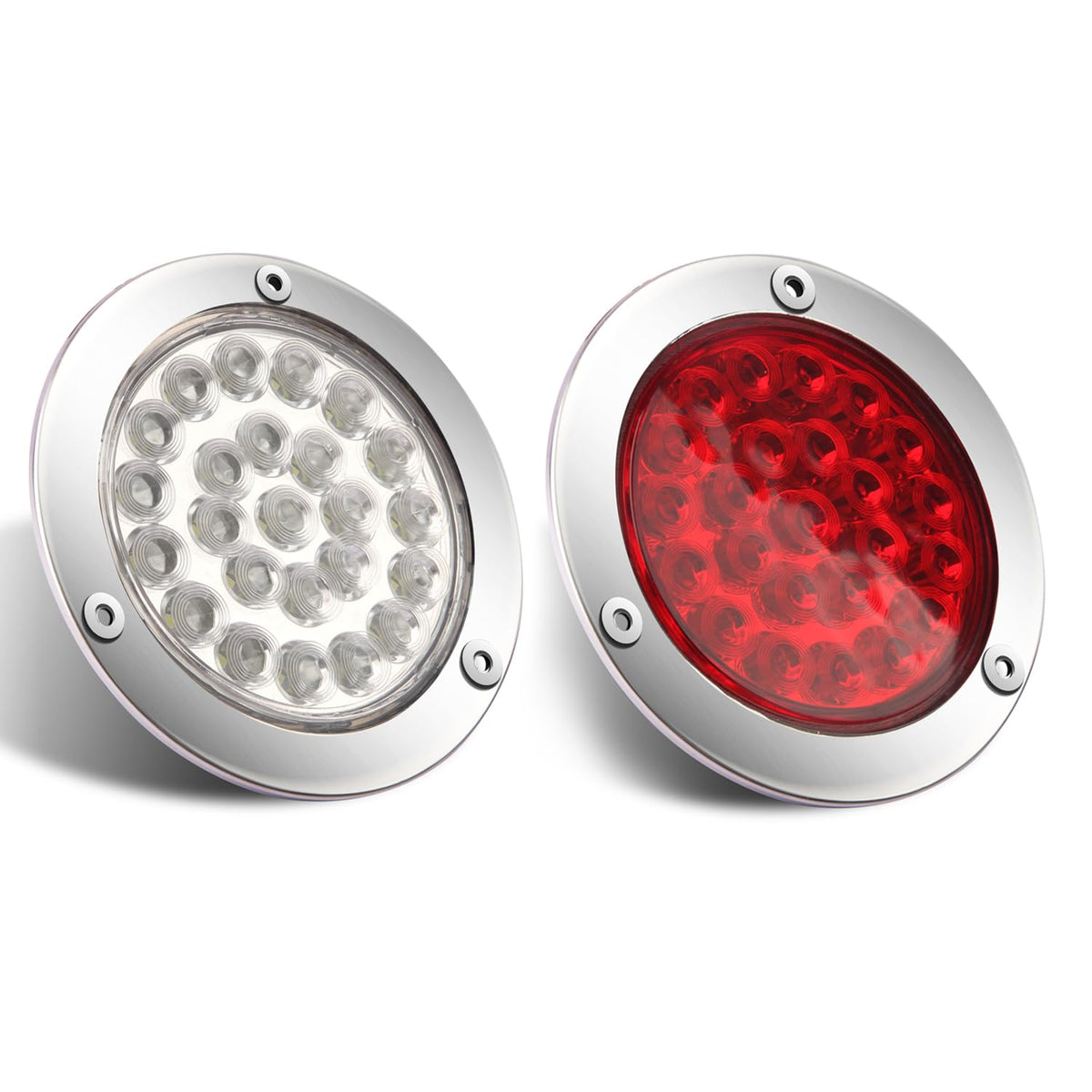Partswcgg close-up of 24 LEDs inside red lens, showcasing bright even illumination and durable construction