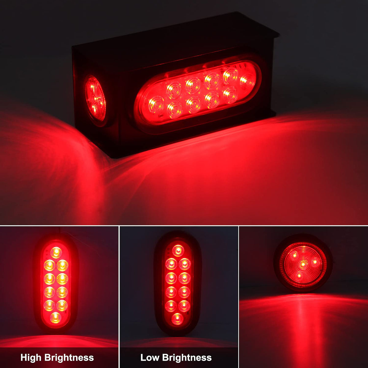 Partswcgg close-up of 6 inch oval LED tail light showing bright LEDs