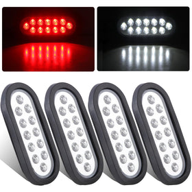 Partswcgg front view of 6-inch oval tail light showing clear lens and bright red LEDs for visibility