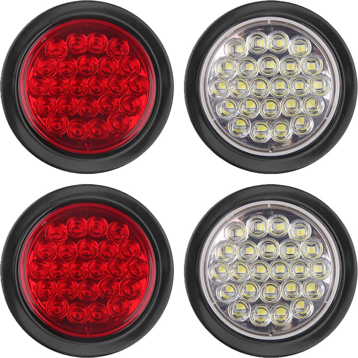 Partswcgg front view of red and white lights showing clear lens and visibility
