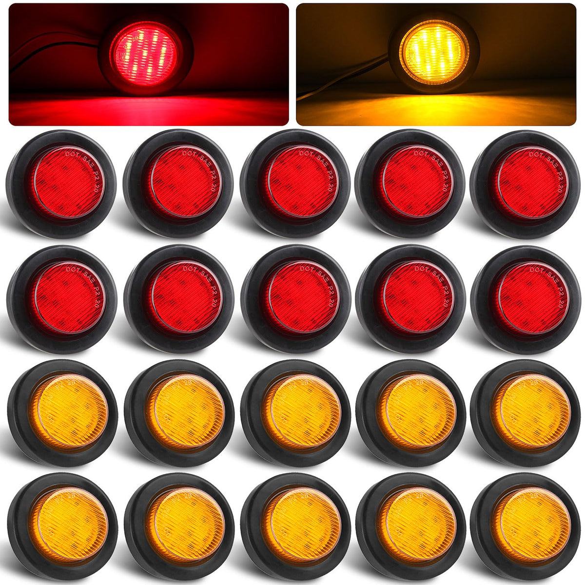 Partswcgg front view of 20-piece kit showing amber and red lights for easy replacement