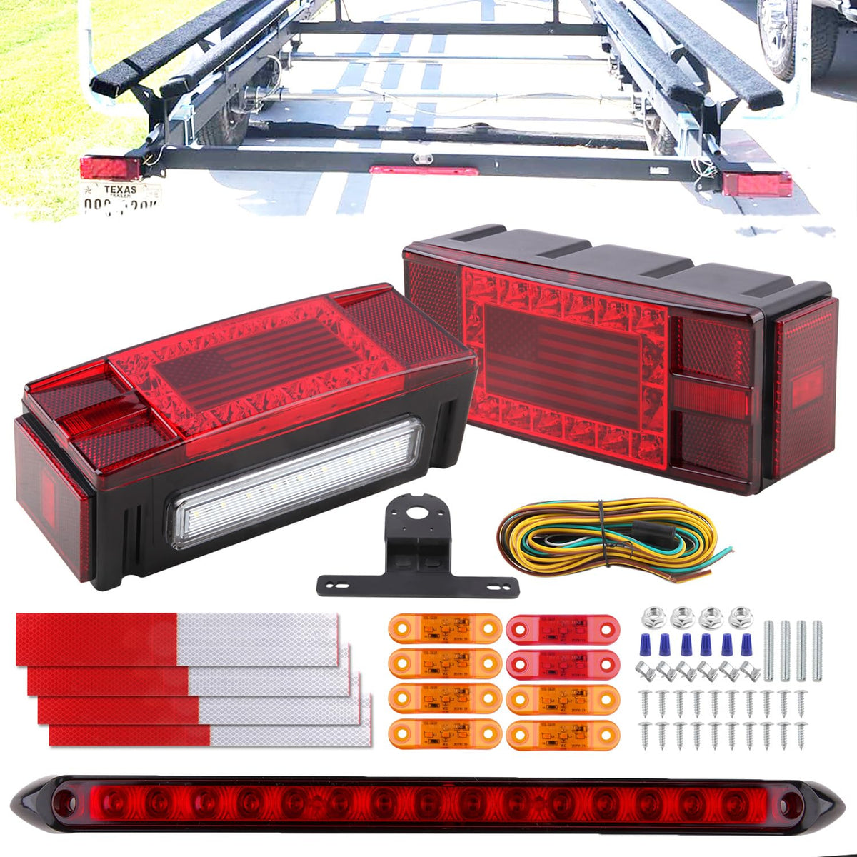 Partswcgg rectangular tail light front view showing bright multi-function LEDs and durability