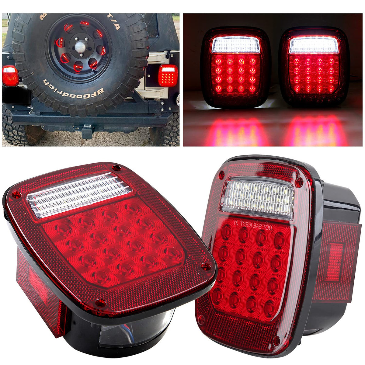 Partswcgg front view square tail light showing lens and bright LEDs benefit visibility